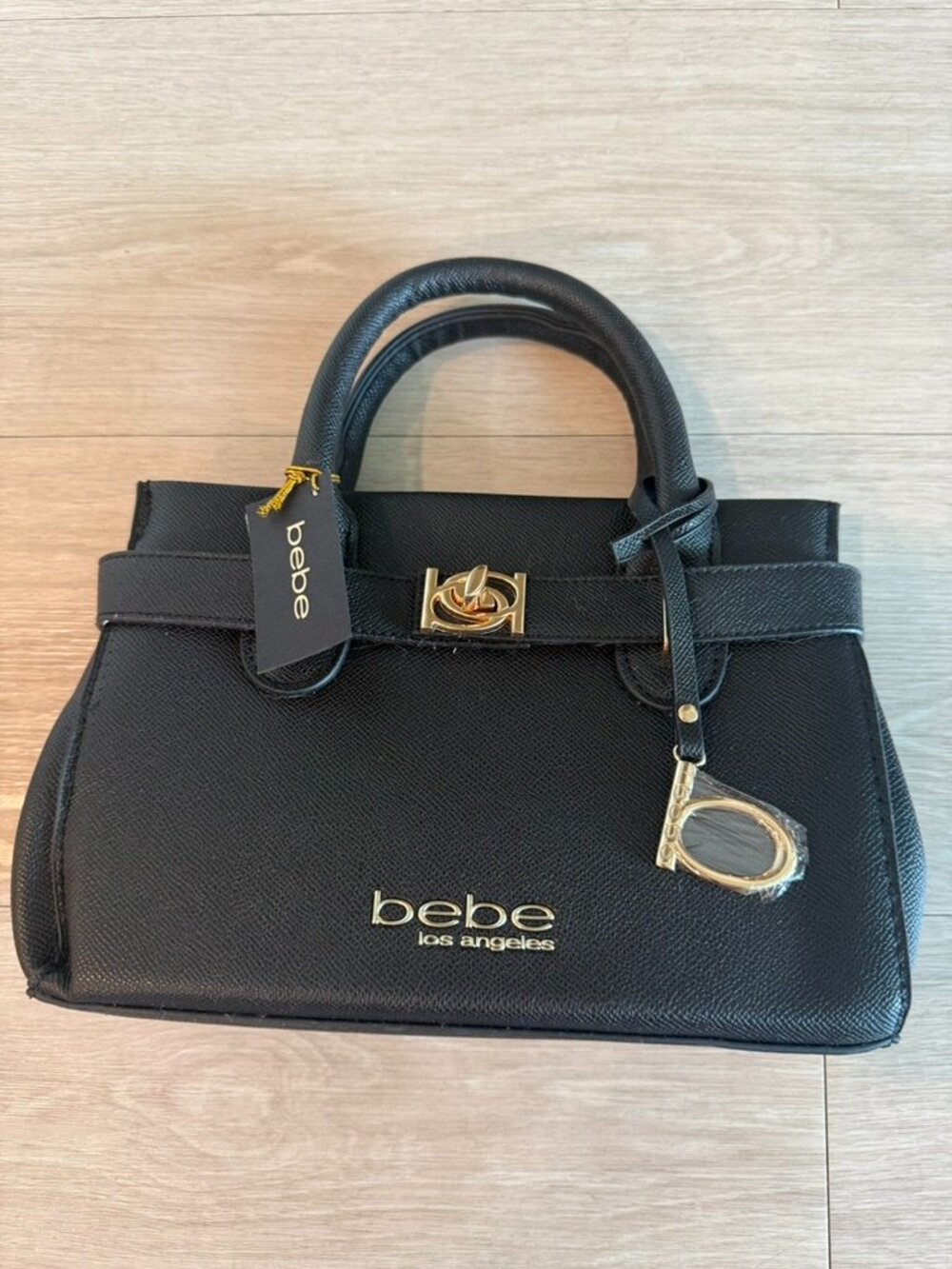 Bebe Los Angeles Black Satchel Handbag Gold Hardware NWT